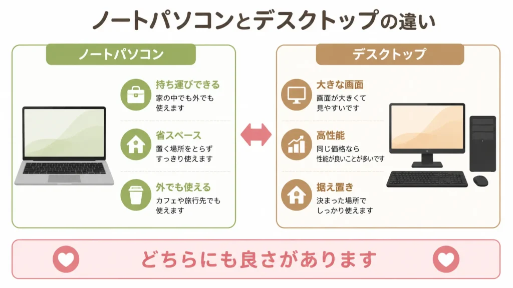 ノートパソコンとデスクトップの特徴比較