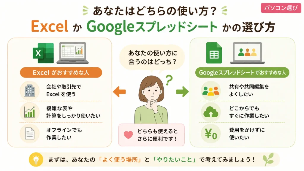 Excelを購入する前に確認したい3つのポイントをまとめた図