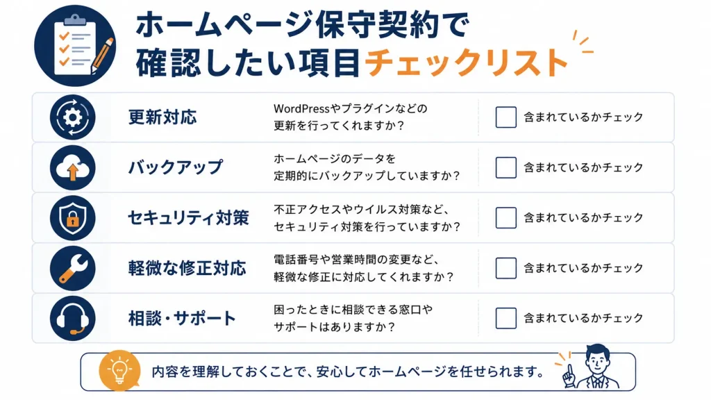 ホームページ保守契約で確認したい項目のチェックリスト