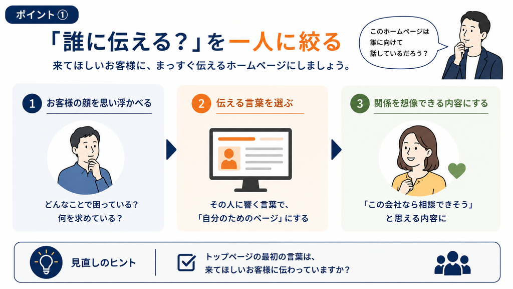 ホームページの相手を明確にし、来てほしいお客様に伝わる内容か確認するポイント