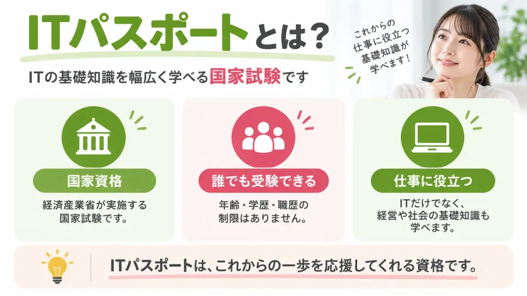 ITパスポートの特徴を説明する図