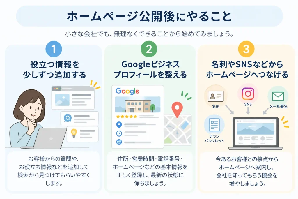 ホームページ公開後に小さな会社ができる3つのこと