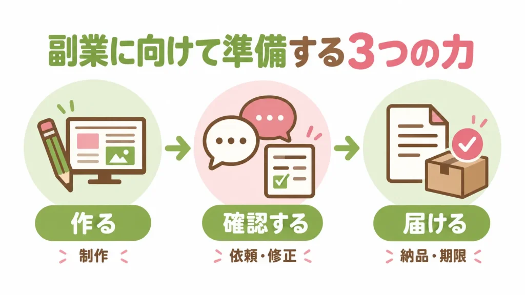 副業に向けて、作る力、確認する力、届ける力を準備する流れ